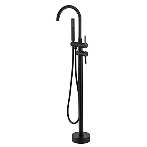 Opiucl Floor Mount Tub Faucet Freestanding Bathtub Filler Matte Black Brass Standing High Flow Bathroom Faucets With Handheld Sh