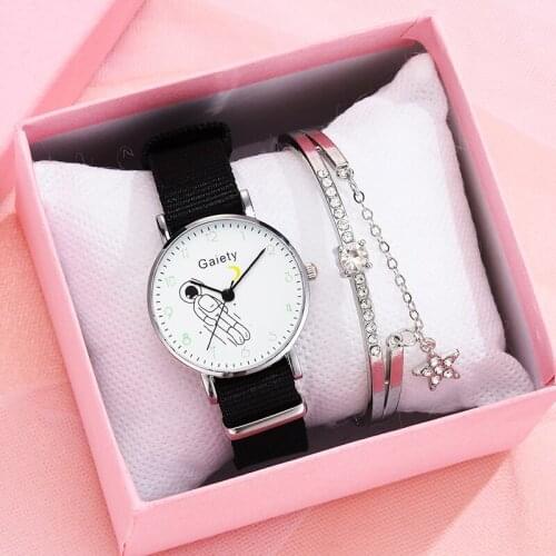 Gaiety Brand 2pcs Set Astronaut Designer Women Wrist Watch Bracelet Canvas Casual Ladies Watch Clock Simple Gfit Reloj Mujer