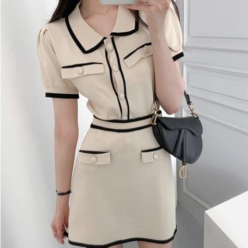 Summer 2 Two Piece Set Women Skirt And Tops Korean Style Short Sleeve Top + High Waist Mini Skirt Suits Vintage Ensemble Femme