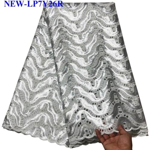 Latest Silver French African Lace Fabric High Quality African Embroidered sequins Tulle Lace Fabric for Wedding dress RT004