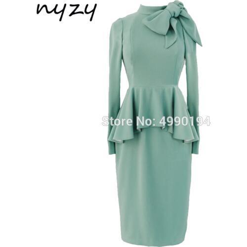 NYZY M122 Mint Mother Of Bride Evening Dress Sheath Long Sleeve Knee Length Formal Party Gowns Elegant Women vestidos de madrina