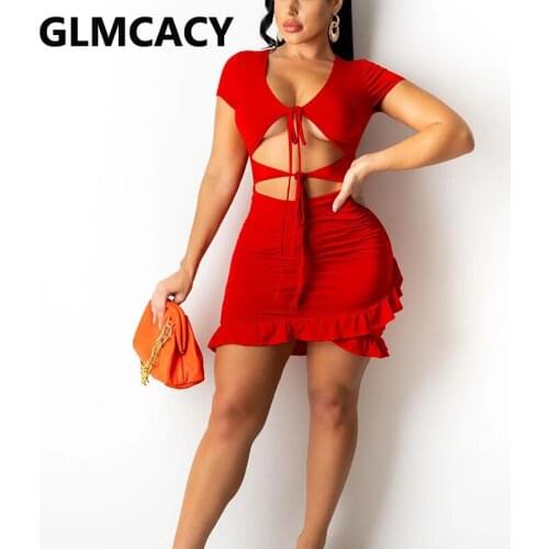 Short Sleeve Cut Out Bodycon Mini Dress Summer Sexy Party Club Dresses