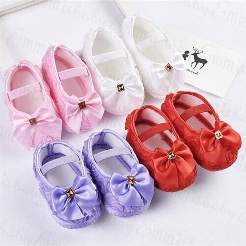 Baby Girls Shoes Toddler Newborn Kids Princess Floral Bow Soft Sole Crib Shoes Prewalker First Walkers 0-18M