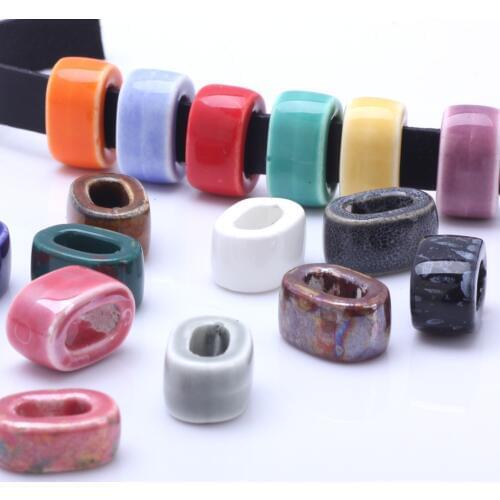 OlingArt 18*13*10MM 10pcs/lot 16 colors Mixed Ceramic 10*5MM square beads for Leather rope Necklace Bracelet DIY Jewelry Making