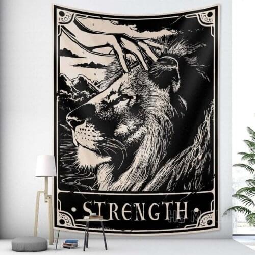 The Strength Tarot Card Tapestry Vintage Astrology Divination Wall Hanging Decor