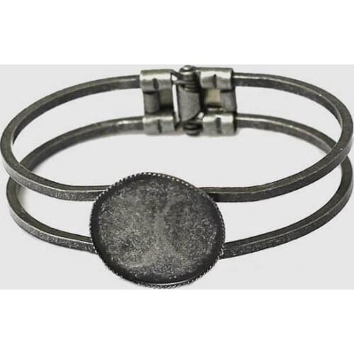 Blank Bangle Findings with 30x40mm Oval Bezel Cameo Cabochons Bases Spring Cuff Bangle Bracelet Settings Antique Silver tone