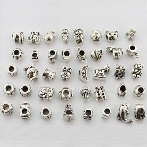 Mix silver -plated tibetan silver color european beads fit european style charm bracelet, big hole beads, metal large hole beads