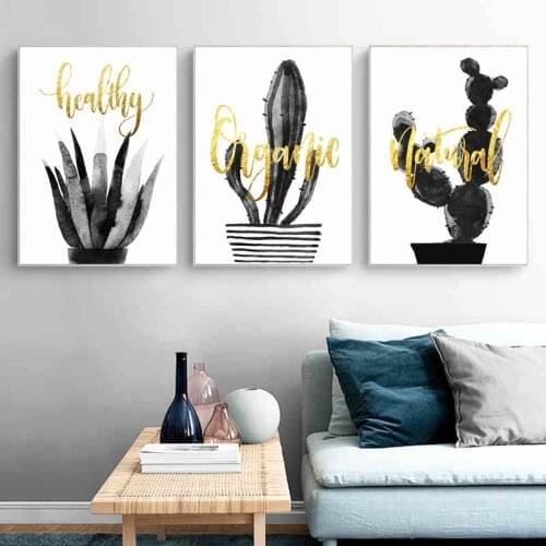 Modern Minimalist Wall Art Succulent Cactus Plant Canvas Painting Pictures Posters Black White Prints for Living Room Home Decor