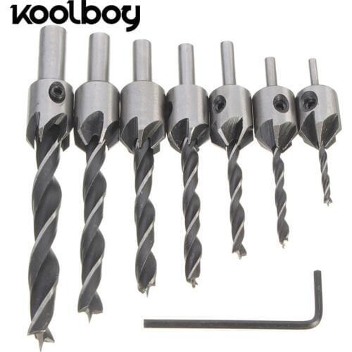 Koolboy 7Pcs/set 3-10mm round shank HSS Drill Bits Flute Countersink Metal Wood Tools Hole Extended Drilling + Mini Wrench