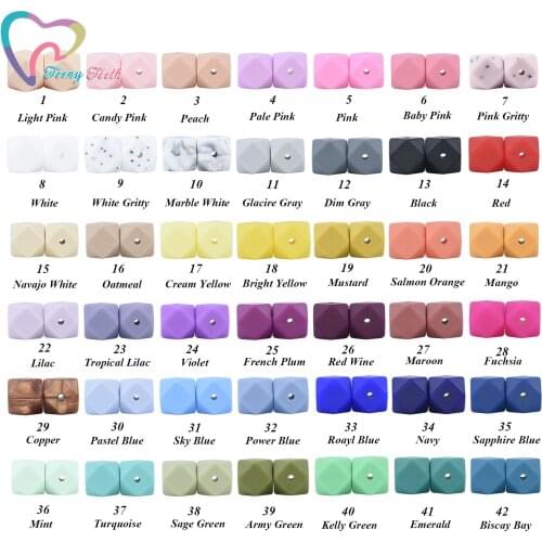 Teeny Teeth 20 PCS 42 Colors 14-17 MM Silicone Hexagon Teething Beads DIY Geometric Loose Beads For Baby Nursing Teething Toys