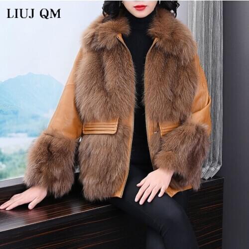 Thick Warm Faux Fur Coat Womens Jacket Coat 2021 Large Size Outwear With Fox Fur Collar Female Locomotive Jacket Doudoune Femme