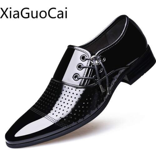 Breathable Mens Formal Shoes Men Summer PU Pointed Toe Leather Shoes Men Solid Slip-On Elegant Dress Shoes