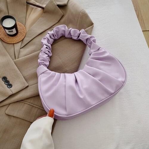 Versatile Pleated PU Leather Handbags Totes Women Fashion Daily Shoulder Bags Snap Mini Party Shopping Streer Underarm Bag 2021