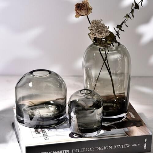 Flower Vase Grey Glass Living Room Decoration Transparent Simple Nordic Decoration Home Terrarium For Flower Wedding Decor вазы