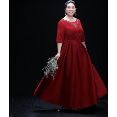 Organza Formal Evening Dresses Elegant Plus Size V-neck Floor-Length Half Sleeves A-Line Regular Sashes Women Party Dress D019