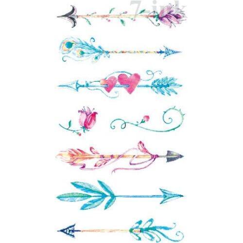 Waterproof Temporary Tattoo sticker color feather arrow tattoo Water Transfer fake flash tattoo 10.5*6 cm for woman gril