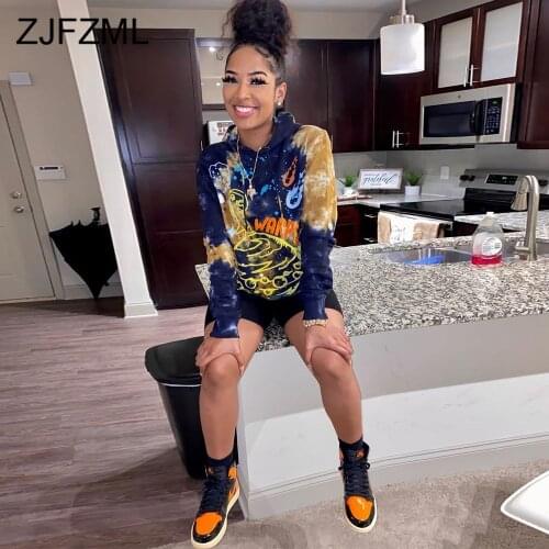 Casual Tie-dye Womens Oversized Hoodie Sweatshirts Harajuku Autumn Winter Clothing 2021 Casual Ladies Long Sleeve Hooded Hoody