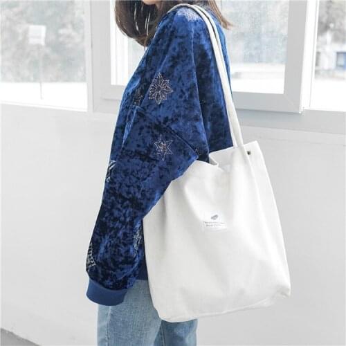 Women Corduroy Canvas Tote Handbag Solid Color Casual Cloth Shoulder Bag Ladies Foldable Reusable Shopping Beach Bags For Girls
