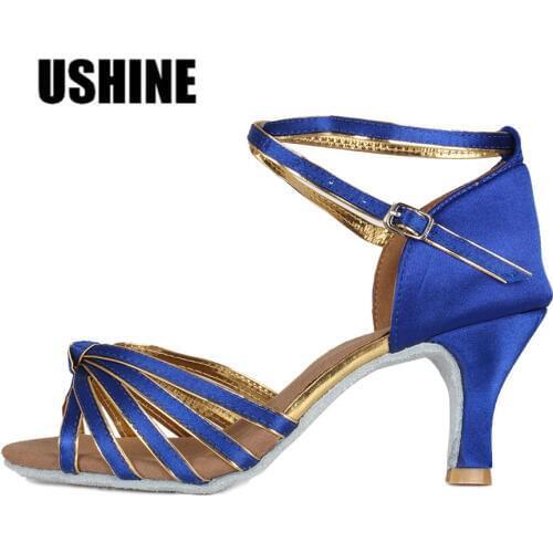 Blue Satin Heel 7cm/5cm Tango Latin Dance Shoes Woman Zapatos Salsa Mujer Zapatos De Baile Latino Mujer 801 Free Shipping