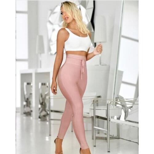 High Quality Women Pants With Sashes Skin Solid Bodycon Rayon Bandage Pants Hot Sale