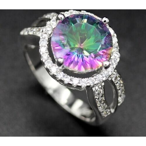 SHUNXUNZE Hyperbole Engagement Wedding rings jewelry for women Rainbow and White Cubic Zirconia Rhodium Plated R758 size 6 7 8 9