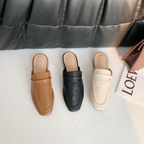 2021 Retro Japanese Small Leather Shoes for Women Spring and Summer New Square Toe Chunky Heel Versatile Mules