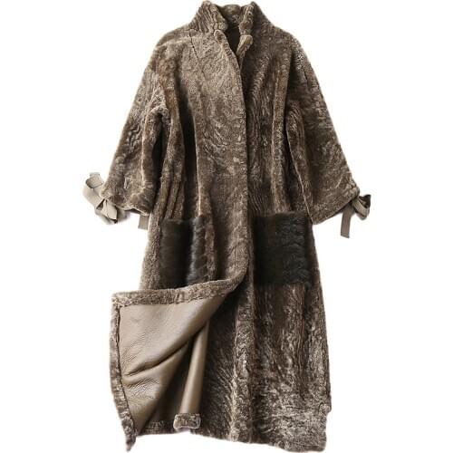 Real Coat Female Double-faced Fur Coats 2020 Winter Jacket Women Sheep Shearling Jackets Natural Mink Pocket WYQ2038