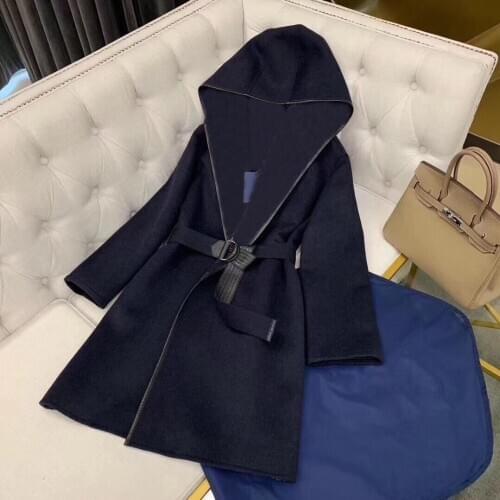 2020 Jacket Women High Quality Autumn Winter Runway Fashion Blue Long Sleeve Women coat with belt