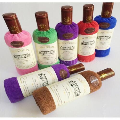 100 pieces Red Wine Bottle Shape Washcloth Towel Bath Shower Face Soft Cotton Towel Wedding Cake Valentines Gift