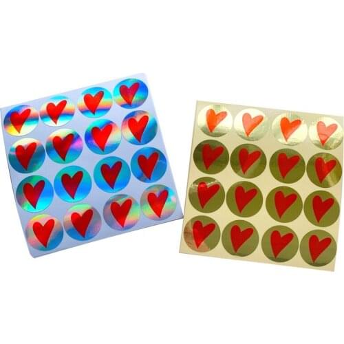 1600pcs High-end waterproof heart gold stickers gift package laser sealing labels sticker round stationery free shipping