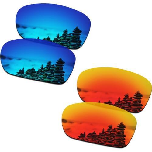 SmartVLT 2 Pairs Polarized Sunglasses Replacement Lenses for Oakley Dispute Ice Blue and Fire Red