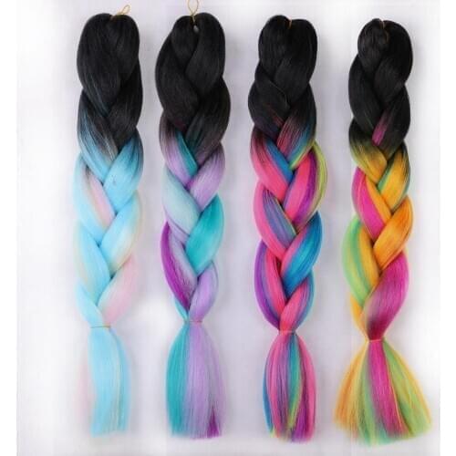 2021 New Ombre Color Jumbo Synthetic Braiding Hair Ombre Braid Hair Extensions Customized Colourful Braiding Hair for Women