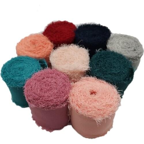 38mmx5m Handmade Frayed Edged Chiffon Silk Ribbon with Wood Spool Wedding Invitation Bouquets Sheer Fringe Ribbon Craft Flatlay