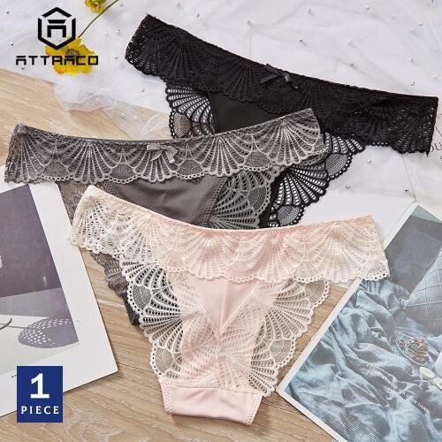 ATTRACO Underwear Panties Womens Thong Lace 1 Piece String Tanga Briefs Soft Cute Colorful Transparent Hollow-out