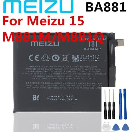 BA881 3000mAh Meizu 100% Original Battery For Meizu 15 M881M/M881Q Phone Latest Production High Quality Battery+ Free Tools