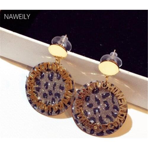 Shiny Leopard Round Earrings For Women Letter Dangle Earring New Fashion Korean Hyperbole Earrings