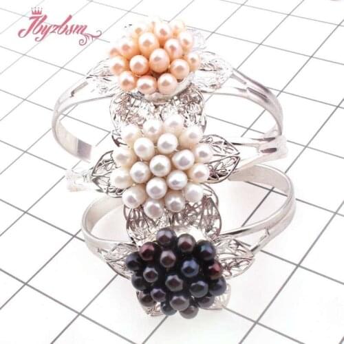 4x5-5x6mm Oval Natural Freshwater Pearl Beads Flower Frame Fashion Jewerly Bracelet Bangle For Women Chritmats New Year Gift