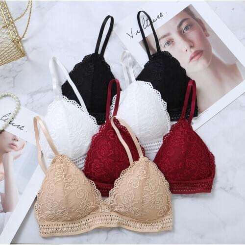 2019 new arrival Women Underwear Sexy Lingerie Lace Solid Color Wireless Push up Breathable Sleep Sports Bra