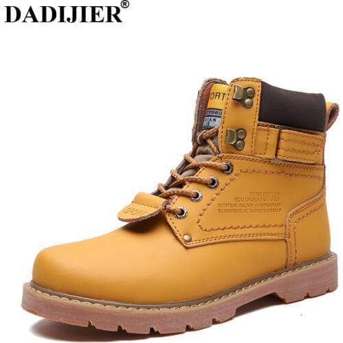 DADIJIER Winter Men Boots High Quality Male Leather Boots cat Safety Boots Fashion Winter Leather Work Shoes men KC01