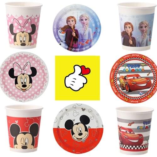 Frzen Minnie Mickey Mouse Car Birthday Party Decorations 8 People Disposable Plate Nakpin Cup Tablecloth Party Supplies Sets