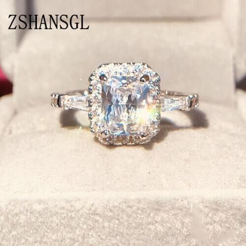 925 Sterling Sliver Exquisite Bijoux Fashion 3ct Square Wedding Rings Made With Heart Arrow AAA+ CZ Crystal Jewelry For Women