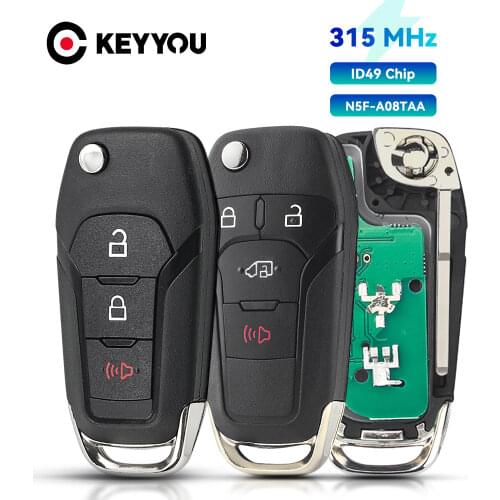 KEYYOU 3+1/4 Buttons Flip Remote Key Keyless Entry Fob 315MHz ID49 Chip for Ford Fusion 2013-2015 FCC ID: N5F-A08TAA HU101