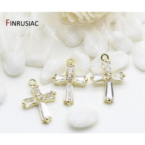 Korean Jewelry Making Crafts Simple And Stylish 14K Gold Plated Inlaid Zircon Cross Pendant DIY Earrings Necklaces Fittings