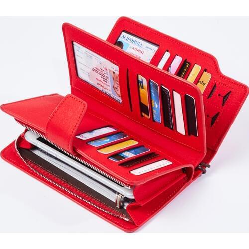 Women Wallet Female Purse Leather Wallet Long Coin Purse Card Holder Money Clutch Wristlet Multifunction Carteira Feminina