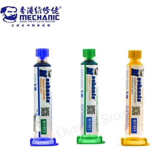 MECHANIC blue yellow green UV Curable Solder Mask 10CC for PCB Circuit board protect Soldering Paste Flux oil phone repair