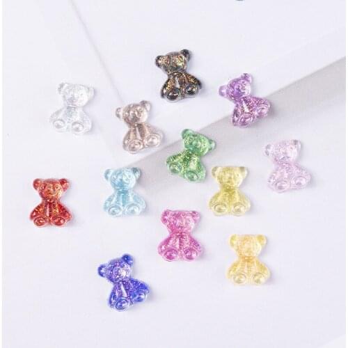 50Pcs Cute Glitter Flatback Resin Mini Bear Color Ornaments DIY Craft Supplies Phone Shell Decor Art Manicure Patch Accessories