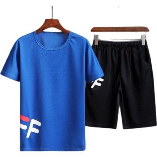 Mens new style short sleeve T-shirt summer trend loose large size leisure sports suit running fitness fast dry