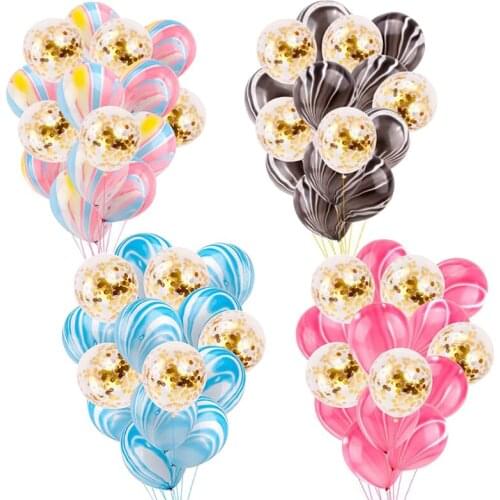 15Pcs Agate latex balloon set gold glitter confetti balloon black pink blue color birthday wedding party decoration balloon set