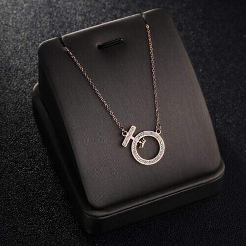 316L Stainless Steel 2021 New Fashion Upscale Jewelry Full Zircon Round Circle Crown Charms Choker Necklaces Pendants For Women