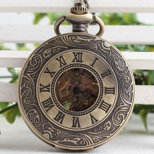 New Steampunk Retro Archaize Bronze Roman Number Pendant Mechanical Pocket Watch Handing Wind Watches Men Women Gifts TJX037